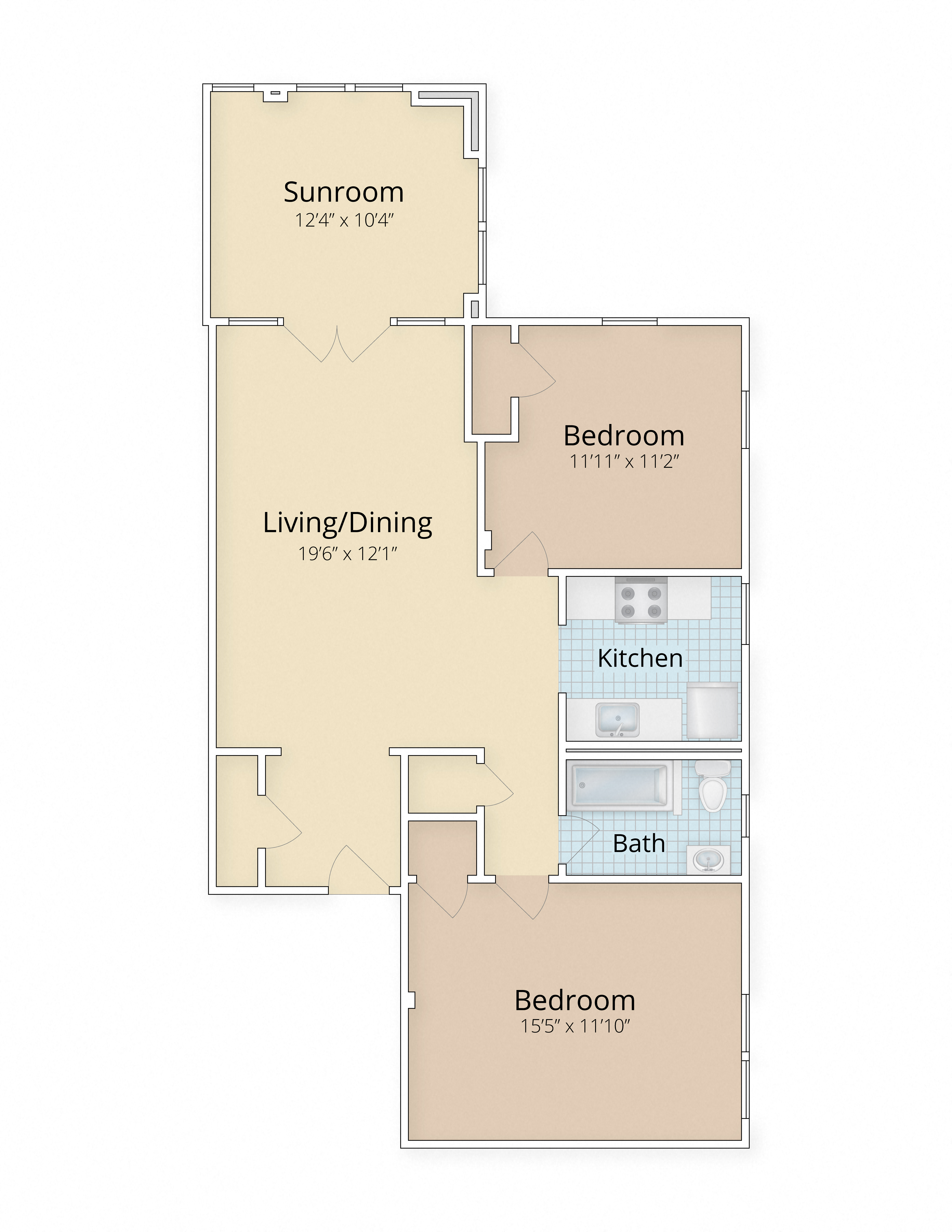 Floor plan for 2 beds, 1 bath, 1625 sqft